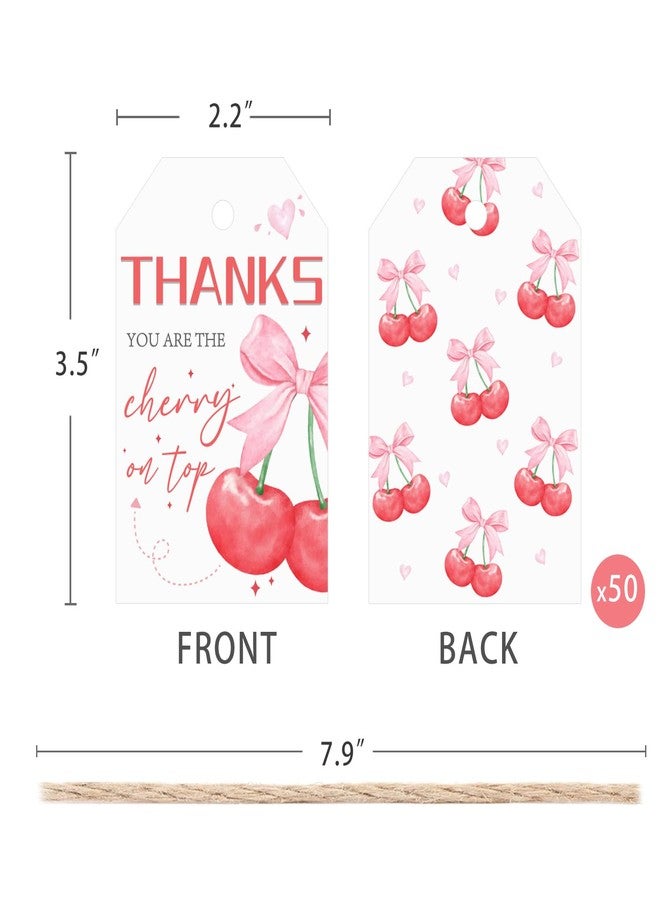 Aukolass 50pcs She's The Cherry On Top Favor Tags, Thank You Cherry Much Gift Tags for Sweet Cherry Themed Birthday and Baby Shower Party Gift Wrapping Decoration - Image 2